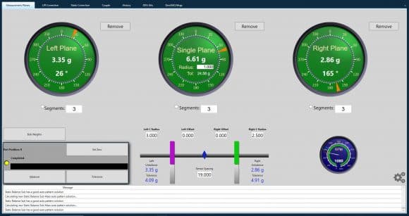 ProBal PB-L500 precision measurement display showing 2-plane crankshaft balance readings