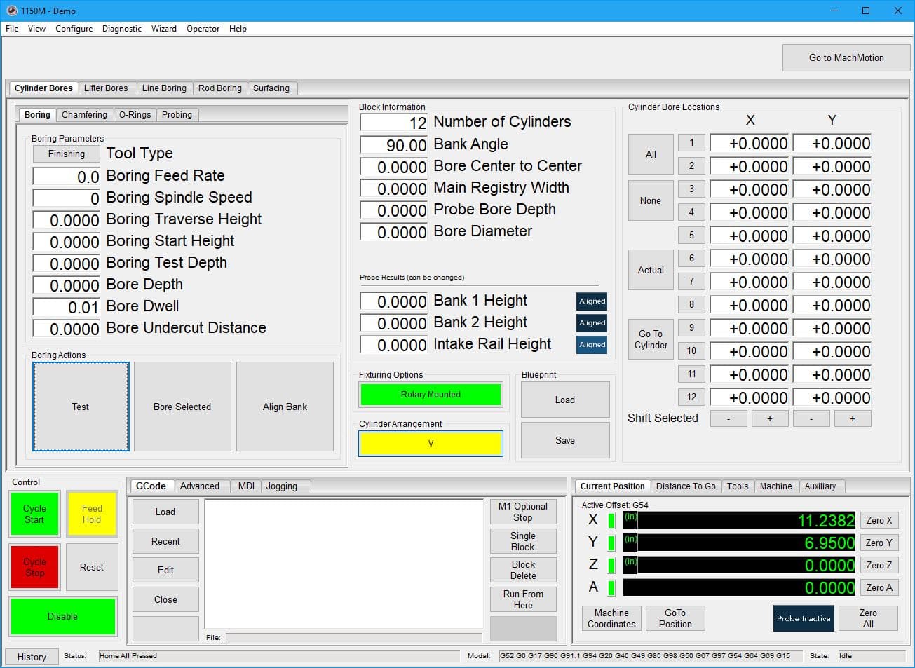 BlockMaster CNC cylinder boring operation close-up with cutter head engaged